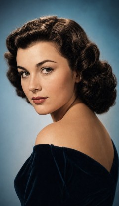 The same portrait after AI colorization, with natural skin tones and a blue backdrop