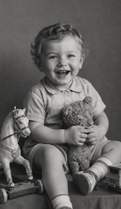 The same toddler photo with every scratch and crease removed by Coloroid AI